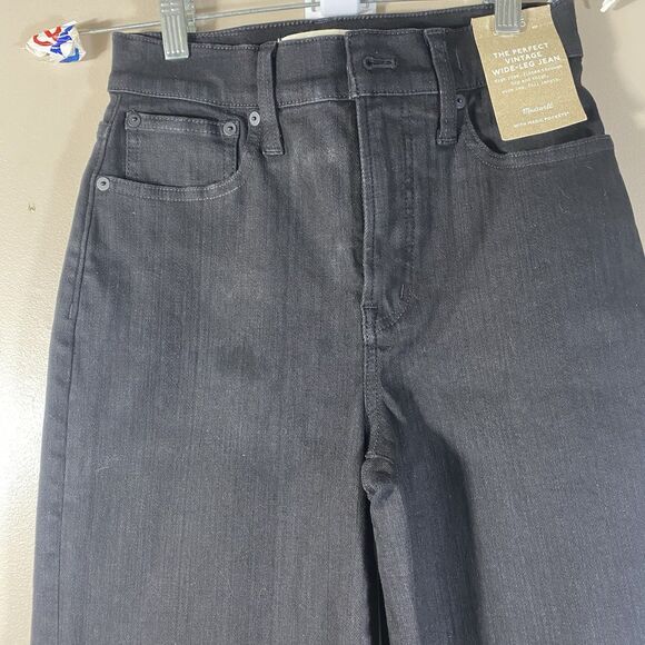 Madewell The Perfect Vintage Wide Leg Jean Women Size 25 X 30 Black Stretch Goth - Picture 2 of 16